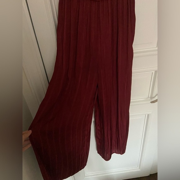 Anthropologie Current Air Red Silky Formal Wide Spaghetti Strap Jumpsuit XS - Picture 4 of 12